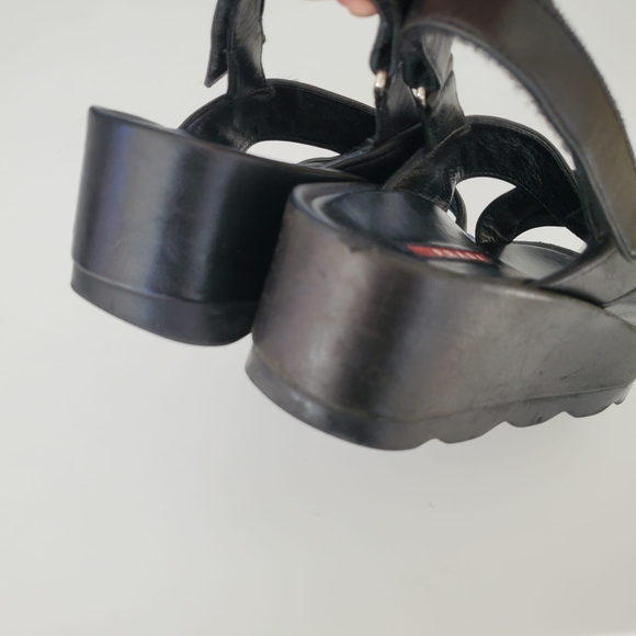 Prada Cloudbust Black Leather Sandles with Chunky Platform Heels - Picture 5 of 10